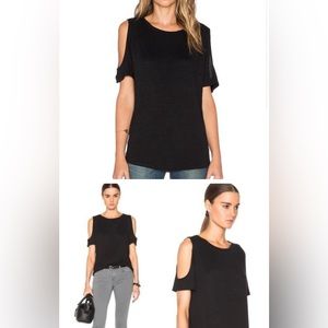 Rag & Bone XS Black Crewneck Cut Out Knit Cold Shoulder Short Sleeve Top